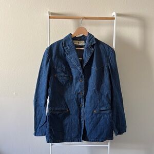 Vintage Ralph Lauren Western Wear Denim Blazer Leather Accents Size 14 Fits M/L